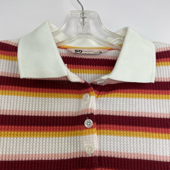 SO Goods for Life stripped collared cropped waffle blouse size Medium - Picture 3 of 11